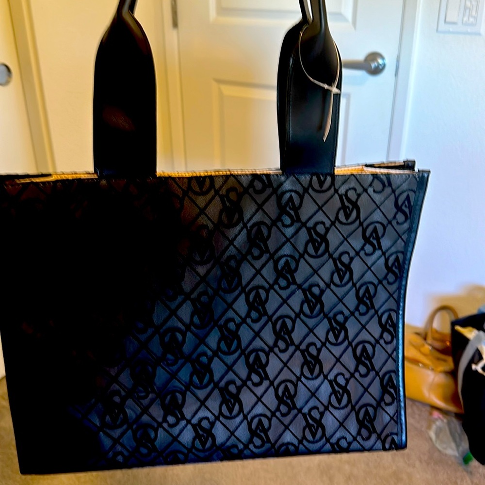 NWT Victoria’s Secret “TOTE” in Black Velvet on Black shimmer for a Rich look.